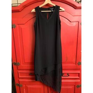 White House Black Market Size 0 Gorgeous Black Asymmetric Hem Sheath Dress EUC